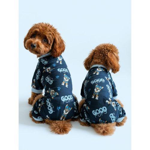 GoodPaws Lacivert Penye Köpek Tulumu | Desenli Köpek Pijaması | Küçük Irklar İçin