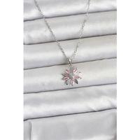 316L Çelik Zincir Gümüş Renk Pembe Papatya Model Kadın Kolye