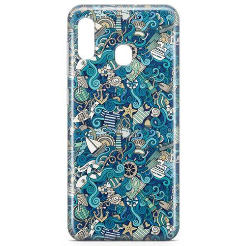 Samsung Galaxy A30 Kılıf Doodle Gemi Turları Arka Kapak Koruma Desenli Full Koruyucu