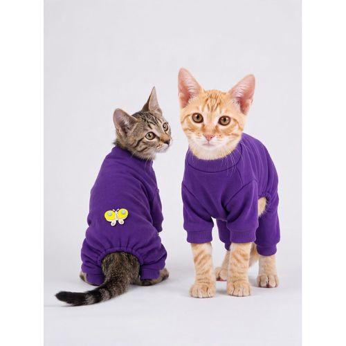 Butterfly Violet Kedi Tulumu | Mor Renk 3D Yumuşak Kelebek Aksesuarlı Penye Kedi Kıyafeti