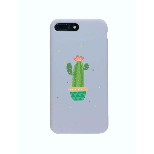 iPhone 8 Plus Premium Lansman Pastel Lila Telefon Kılıfı Kaktüs Desenli