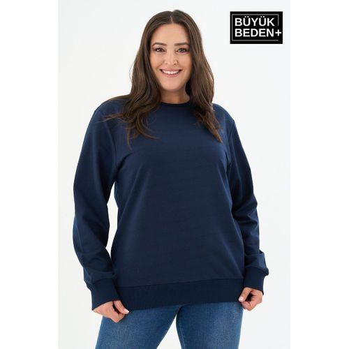 Kadın Büyük Beden Bisiklet Yaka İnce Sweatshirt – Regular Fit %64 Pamuklu SPR26BSWk956