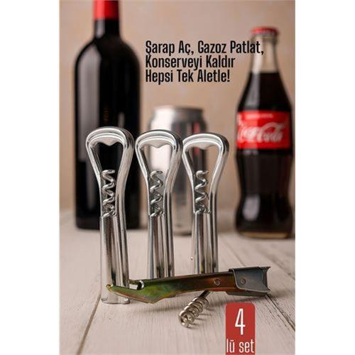 Modacar 4 lü set Barmen Tipi Şişe Açacağı ve Tirbuşon Konserve Açıcı Dayanıklı ve Pratik