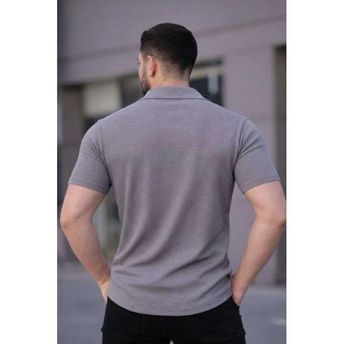 Erkek Waffle Kumaş Kısa Kollu Düğmeli Açık Yaka Regular Fit Gömlek - Gri