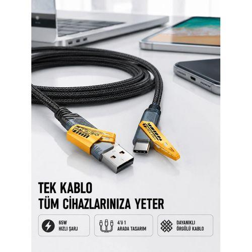 Örgülü Tasarım 4’ü 1 Arada Usb-c Lightning Hızlı Şarj Kablosu