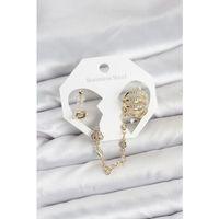 Pirinç Gold Renk Sarmal Model Zincir Bağlantılı Ear Cuff Küpe Seti