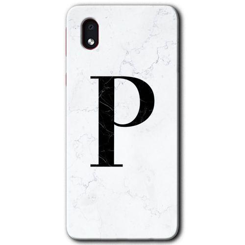 MRCİLETİSİM Samsung Galaxy A01 Core Kılıf Baskılı Kapak - Beyaz Mermer Desenli P Harfi +Tam Ekran Koruyucu