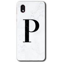 MRCİLETİSİM Samsung Galaxy A01 Core Kılıf Baskılı Kapak - Beyaz Mermer Desenli P Harfi +Tam Ekran Koruyucu