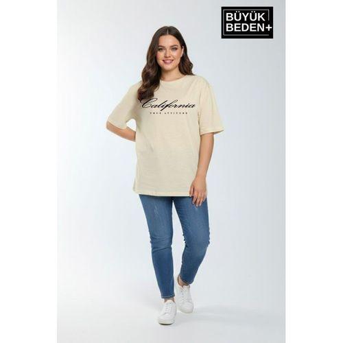 Süperlife Kadın Büyük Beden El Yazılı California Baskılı 3xl-6xl Bisiklet Yaka Tshırt SPR25BTSK510-7