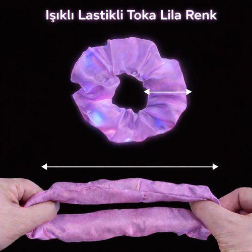 Lila Mor Renk Led Işıklı Lastikli Saç Tokası - 3 Modlu Festival &amp; Parti Saç Tokası
