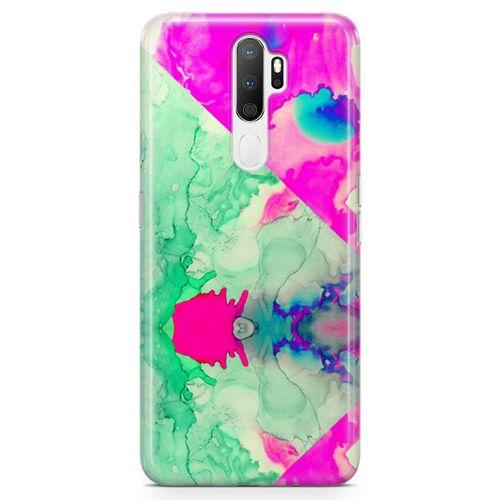 Oppo A9 2020 Kılıf Yeşil Pembe Mermer Arka Kapak Koruma Desenli Full Koruyucu