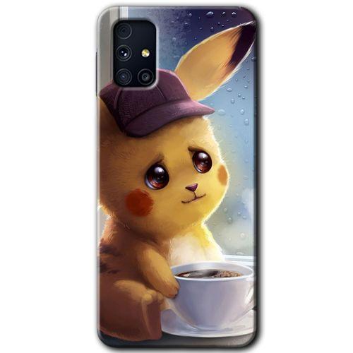 Samsung Galaxy M31s Kılıf HD Desen Baskılı Arka Kapak + Temperli Cam - Üzgün Pikaçu