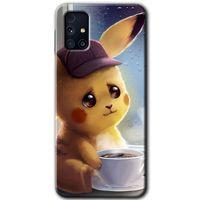Samsung Galaxy M31s Kılıf HD Desen Baskılı Arka Kapak + Temperli Cam - Üzgün Pikaçu
