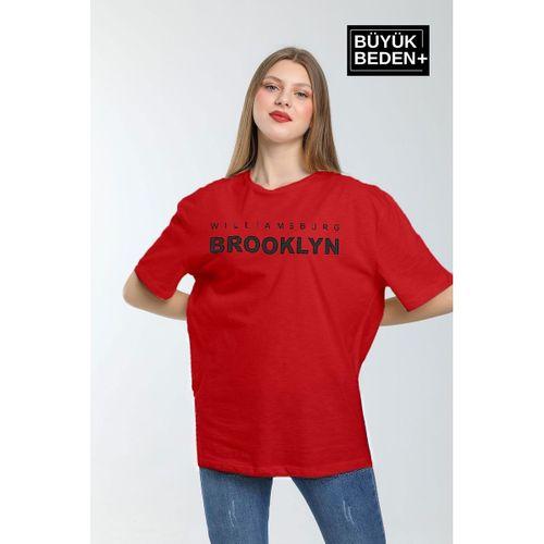 Kadın Büyük Beden Willams.Brooklyn Baskılı Bisiklet Yaka Tshırt SPR25BTSK15