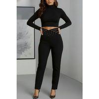 Kadın Yüksek Bel çapraz şerit Detaylı Ithal Krep Pantolon