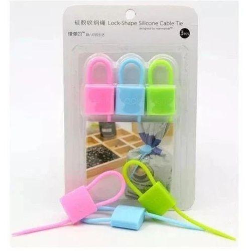Kilit Şeklinde Silikon Kablo Ve Poşet Bağlama Atı (3'lü Set)