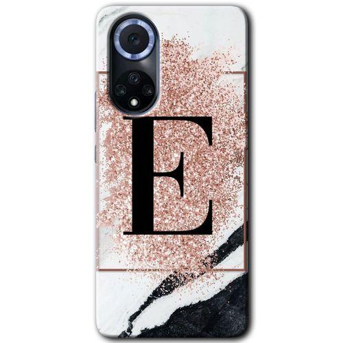 Huawei Nova 9 Kılıf HD Desen Baskılı Arka Kapak - Pembe Mermer Desenli E Harfi + Kırılmaz Cam