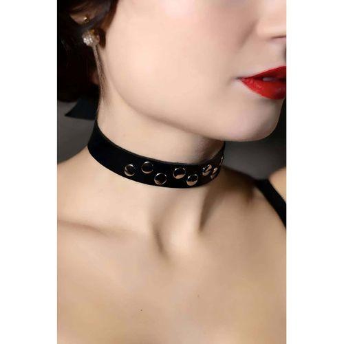 Perçin Detaylı Şık Deri Choker-Tasma