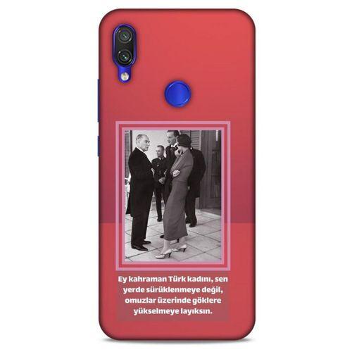Xiaomi Redmi Note 7 Pro Kılıf Atatürk (5) Koruma Kabı Açık Kırmızı
