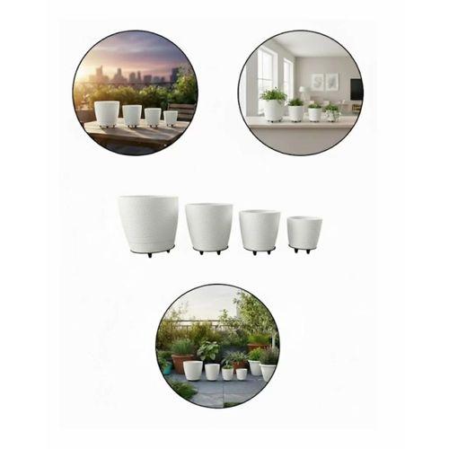 4’lü 3d Beyaz Dekoratif Vazo Seti Modern Ayaklı Şık Saksı Takımı