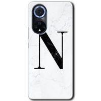 Potkal Hediye Fabrikası Huawei Nova 9 Kılıf HD Desen Baskılı Arka Kapak - Beyaz Mermer Desenli N Harfi