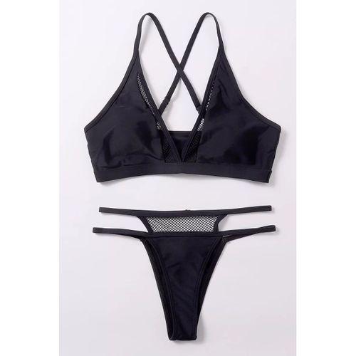 Kadın Siyah File Detaylı Iç Çamaşır Takımı