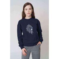 Kızılderili Kız Mavi Şeritli Baskılı Indigo Mavi Kadın Sweatshirt