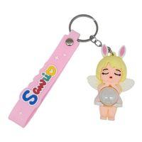 Figürlü ve Işıklı Silikon Anahtarlık - Kız Figür - Beyaz