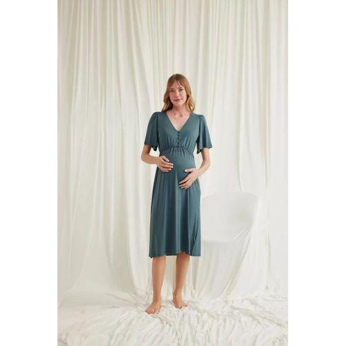 Dantelli Önü Düğmeli Hamile Lohusa Viskon Gecelik