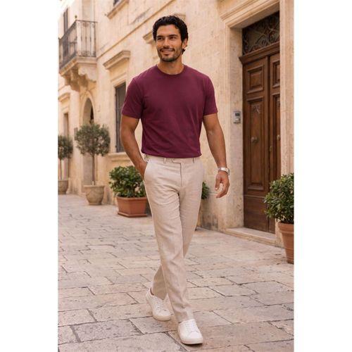 Linklater Regular Fit Basic Likralı Pamuk Erkek T-Shirt - Koyu Bordo