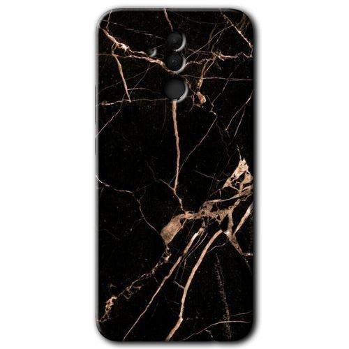 Huawei Mate 20 Lite Kılıf Baskılı Kapak - Siyah Gold Mermer +Tam Kaplayan Mat Seramik