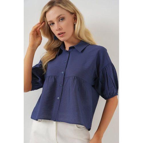 Kısa Kol Crop Gömlek 20335 - İndigo