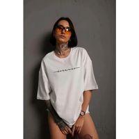 Pilelistore Unisex Bisiklet Yaka Baskılı T-Shirt - Beyaz