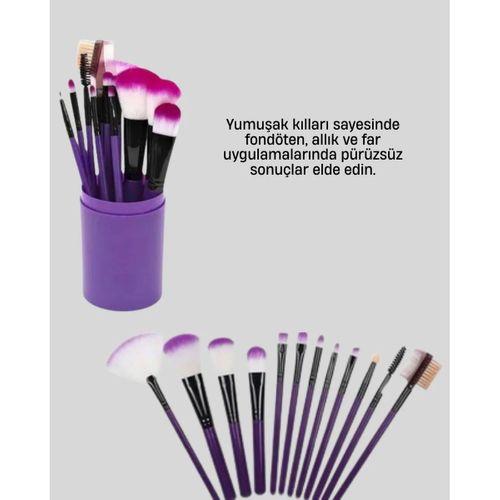 12’li Makyaj Fırça Seti Fondöten Allık Far Karıştırma İçin Tam Uyumlu
