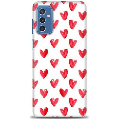 Samsung Galaxy M52 5G Kılıf HD Baskılı Kılıf - Kırmızı Minik Kalpler + Tam Ekran Koruyucu