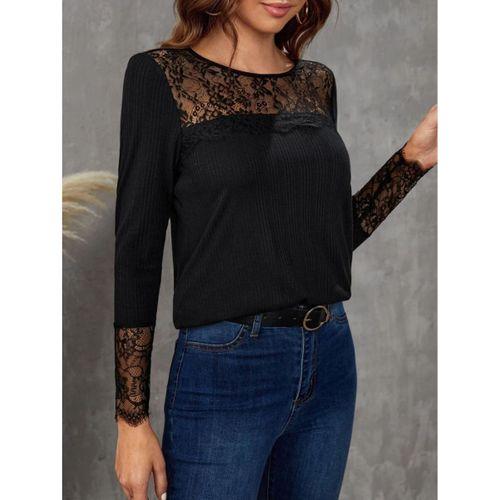 Kadın Uzun Kollu Bisiklet Yaka Dantel Detaylı Burgu Bluz