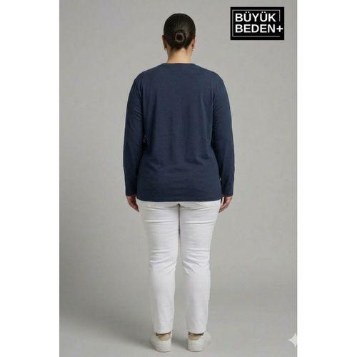 Kadın Büyük Beden Uzun Kollu 2 İplik Bisiklet Yaka Tişört