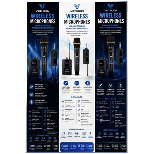 Wireless Mikrofon Sistemi Uhf Kablosuz El Mikrofonu Profesyonel Ses Performansı 50 Mt Menzil