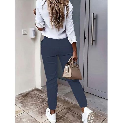 Kadın Yüksek Bel önden Düğmeli Cepli Bilek Lastik Detay Atlas Pantolon