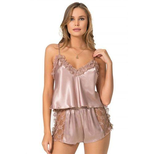 Vizon Saten Babydoll Şort Takımı Zarif Kadın Gece Giyim