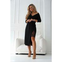 Kadın Uzun Kollu Kruvaze Yakalı Yandan Dantelli Midi Ithal Krep Elbise