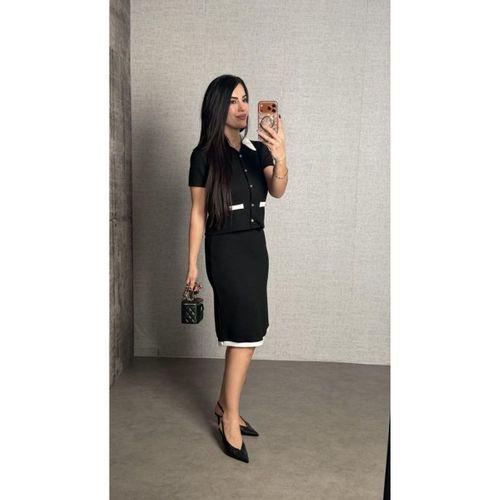 Kadın Kısa Kollu Cep Ve Düğme Detay Ceket Ve Diz üstü Etek Ikili Takım