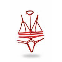 Kırmızı Harness Takım Boyun Bağlı Halka Detaylı Vücut Kafesi - Brf144