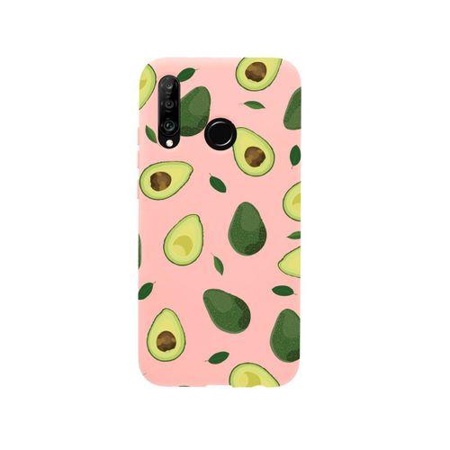 Huawei P30 Lite Avokado  Desenli Premium Silikonlu Pembe Telefon Kılıfı