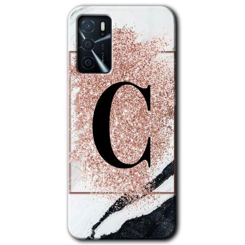 Oppo A16 Kılıf HD Desen Baskılı Arka Kapak - Pembe Mermer Desenli C Harfi