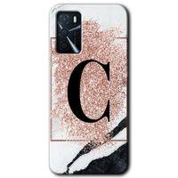 Oppo A16 Kılıf HD Desen Baskılı Arka Kapak - Pembe Mermer Desenli C Harfi