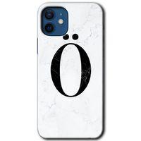 MRCİLETİSİM iPhone 12 Kılıf HD Desen Baskılı Arka Kapak + Temperli Cam - Beyaz Mermer Desenli Ö Harfi