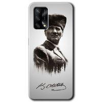 MRCİLETİSİM Oppo A74 Kılıf Kapak - Mustafa Kemal Atatürk +Hayalet Ekran Yandan Gözükmez
