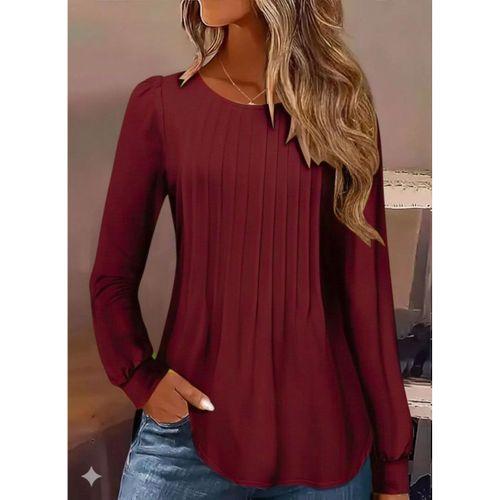 Kadın Uzun Kollu Yuvarlak Yaka Nervürlü Bluz