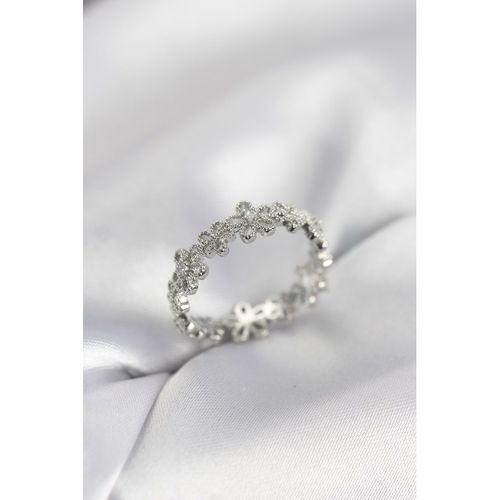 Gümüş Renk Sıralı Çiçek Model Zirkon Taşlı Kadın Yüzük